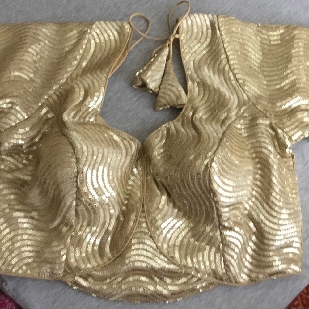 Gold Sequin saree blouse with Wave Texture